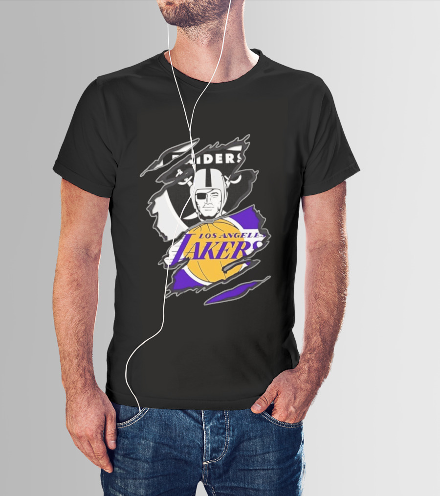 Las Vegas Raiders Los Angeles Lakers Two Teams One Heart Scratch T-Shirt