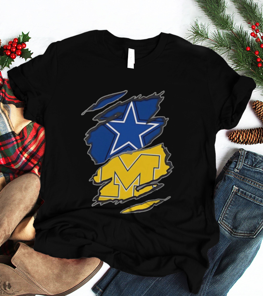 Dallas Cowboys Michigan Wolverines Two Teams One Heart T-Shirt