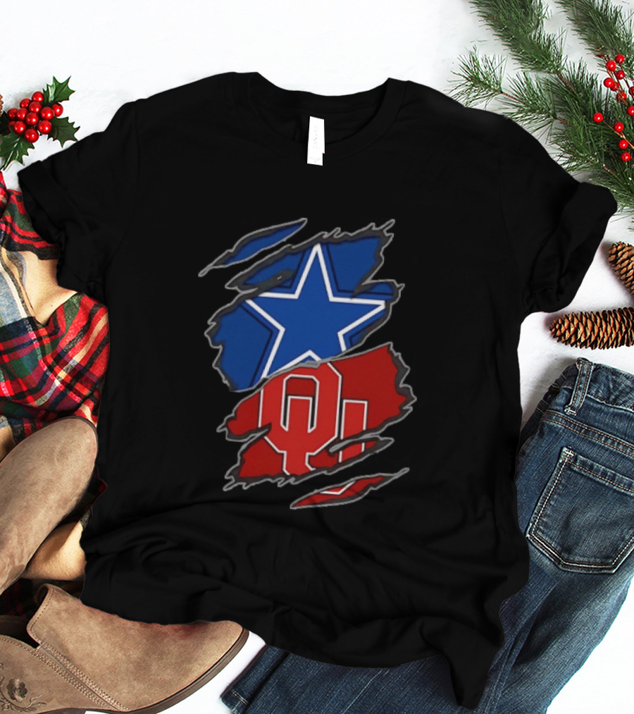 Dallas Cowboys Oklahoma Sooners Two Teams One Heart Scratch T-Shirt