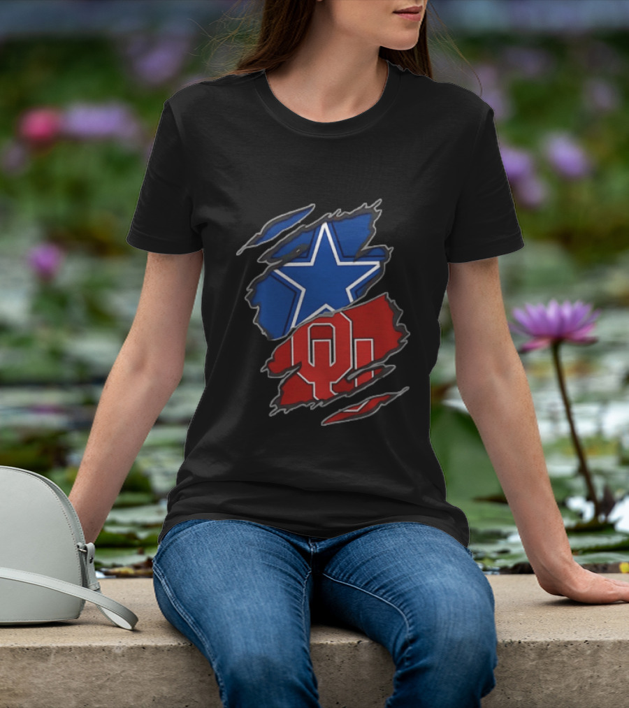 Dallas Cowboys Oklahoma Sooners Two Teams One Heart Scratch T-Shirt