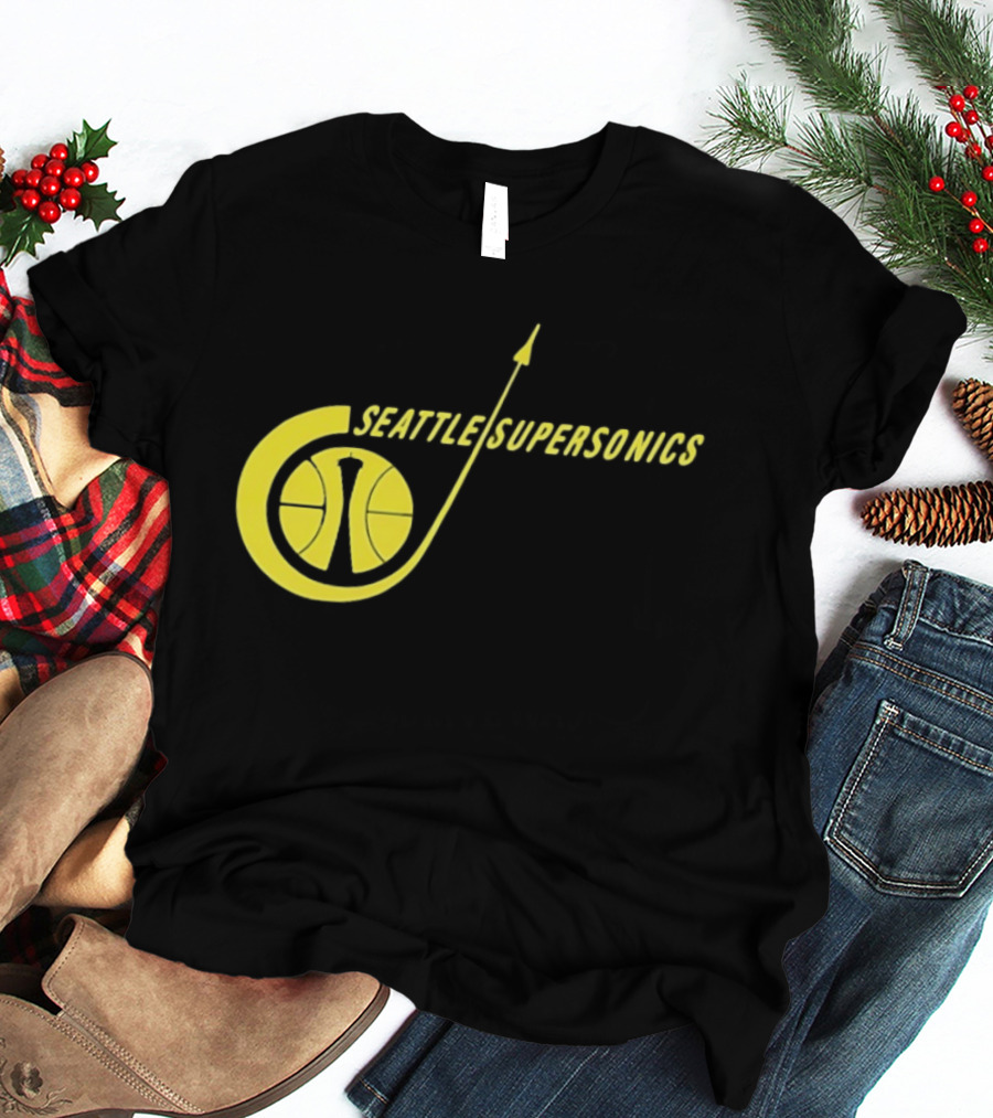 Seattle SuperSonics Basketball Space Needle Icon Yellow T-Shirt