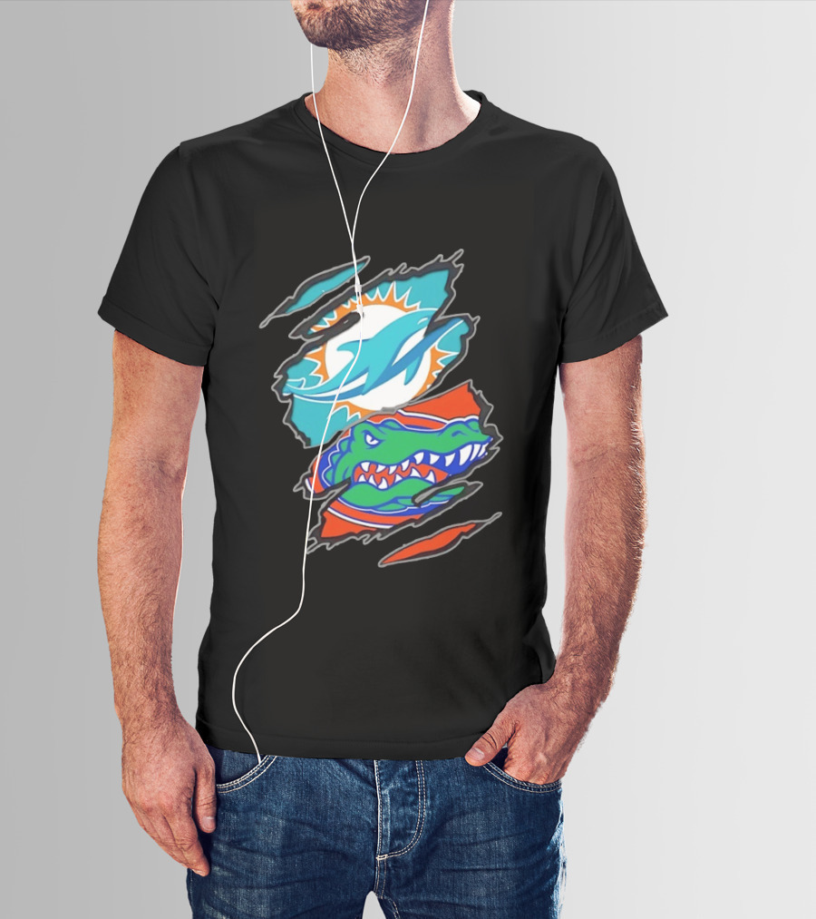 Miami Dolphins Florida Gators Two Teams One Heart Scratch T-Shirt