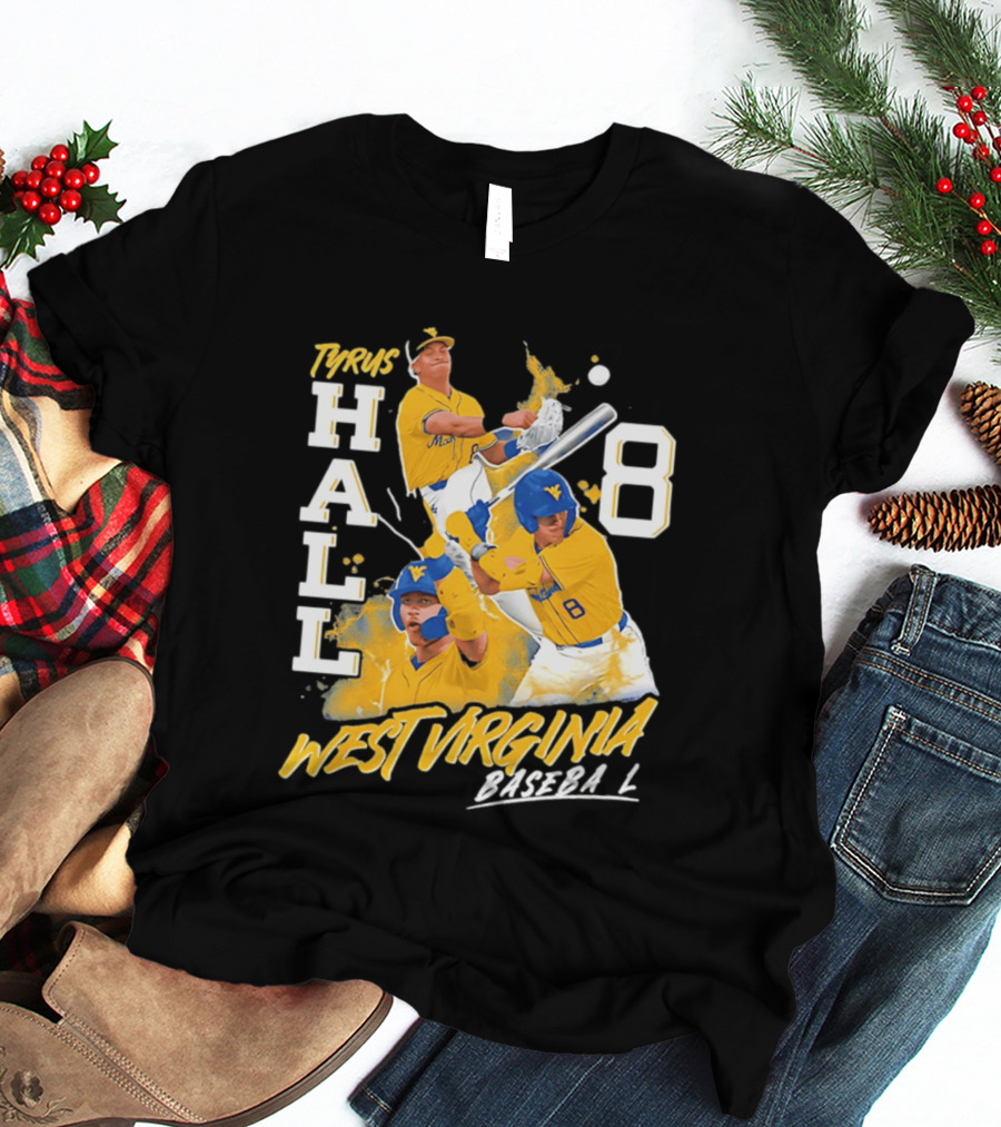 Tyrus Hall 8 West Virginia Baseball Mountaineers T-Shirt