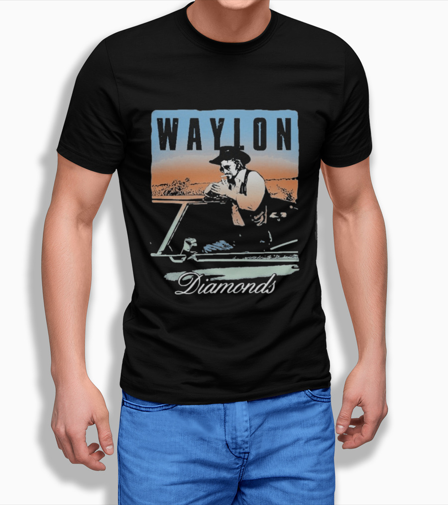 Waylon Jennings Country Music Diamonds Outdoor Scene T-Shirt