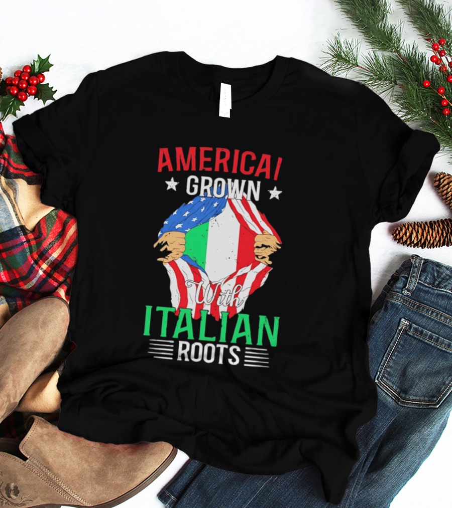 American Grown Italian Roots Flag Inside Patriotic Heritage T-Shirt