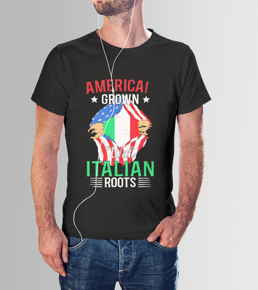 American Grown Italian Roots Flag Inside Patriotic Heritage T-Shirt