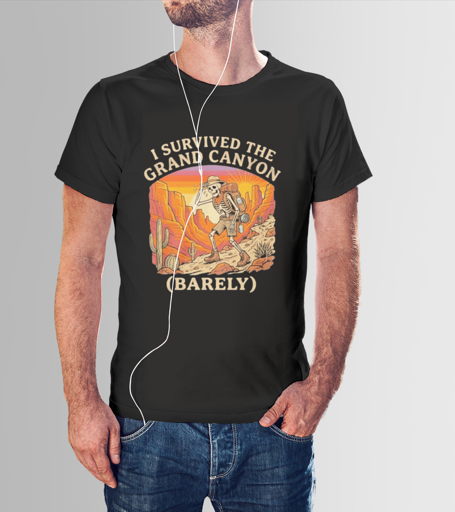 I Survived The Grand Canyon Barely Skeleton Backpack Sunset Cactus T-Shirt