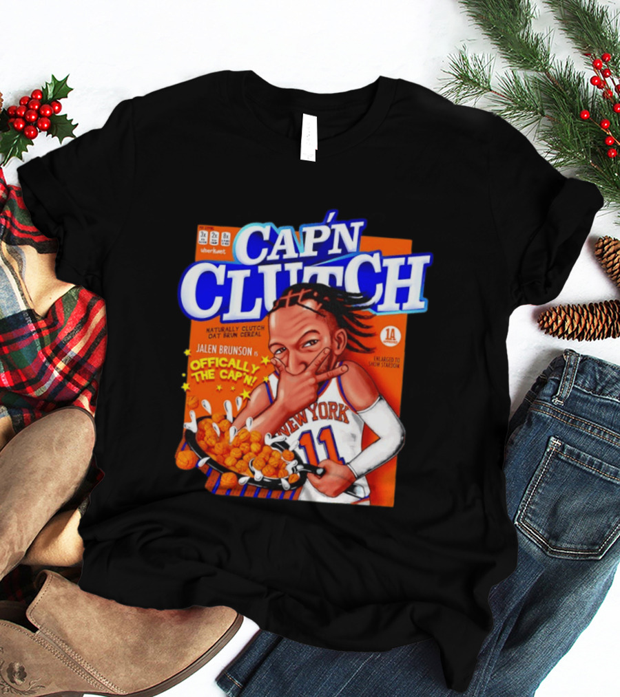 Cap'n Clutch Jalen Brunson New York Offically The Cap'n Cereal Box Comic T-Shirt