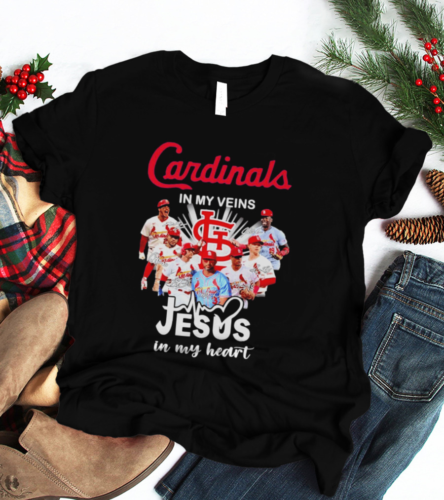 St Louis Cardinals In My Veins Jesus In My Heart Baseball Team Players T-Shirt