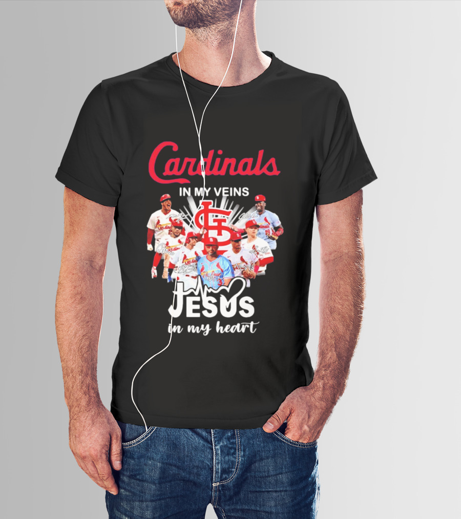 St Louis Cardinals In My Veins Jesus In My Heart Baseball Team Players T-Shirt