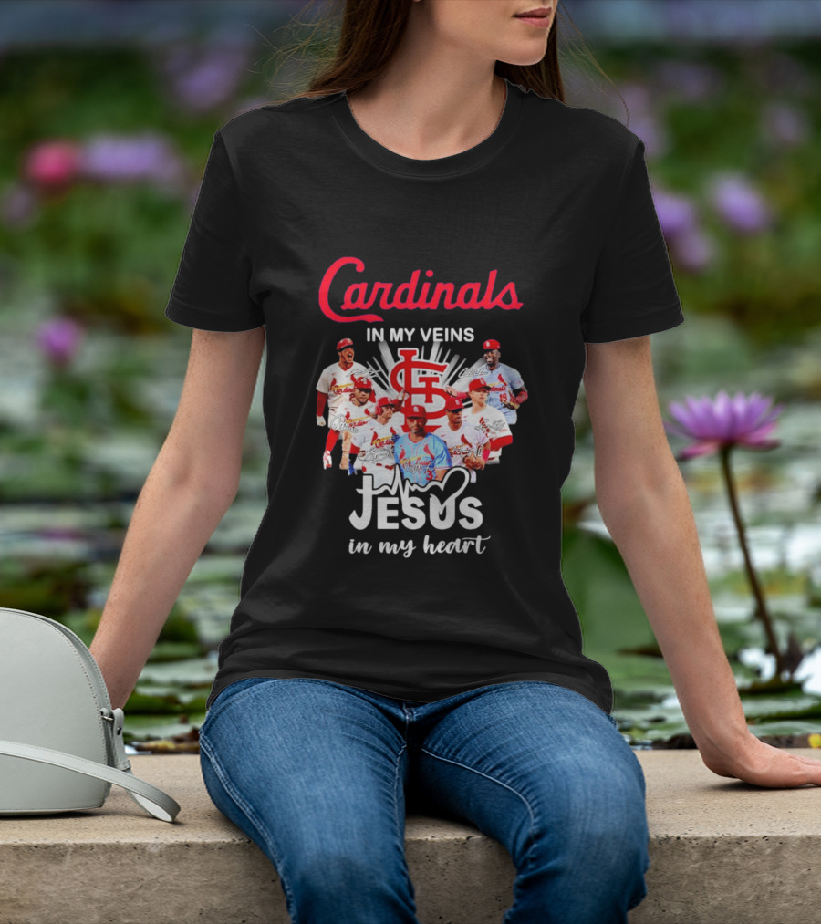 St Louis Cardinals In My Veins Jesus In My Heart Baseball Team Players T-Shirt