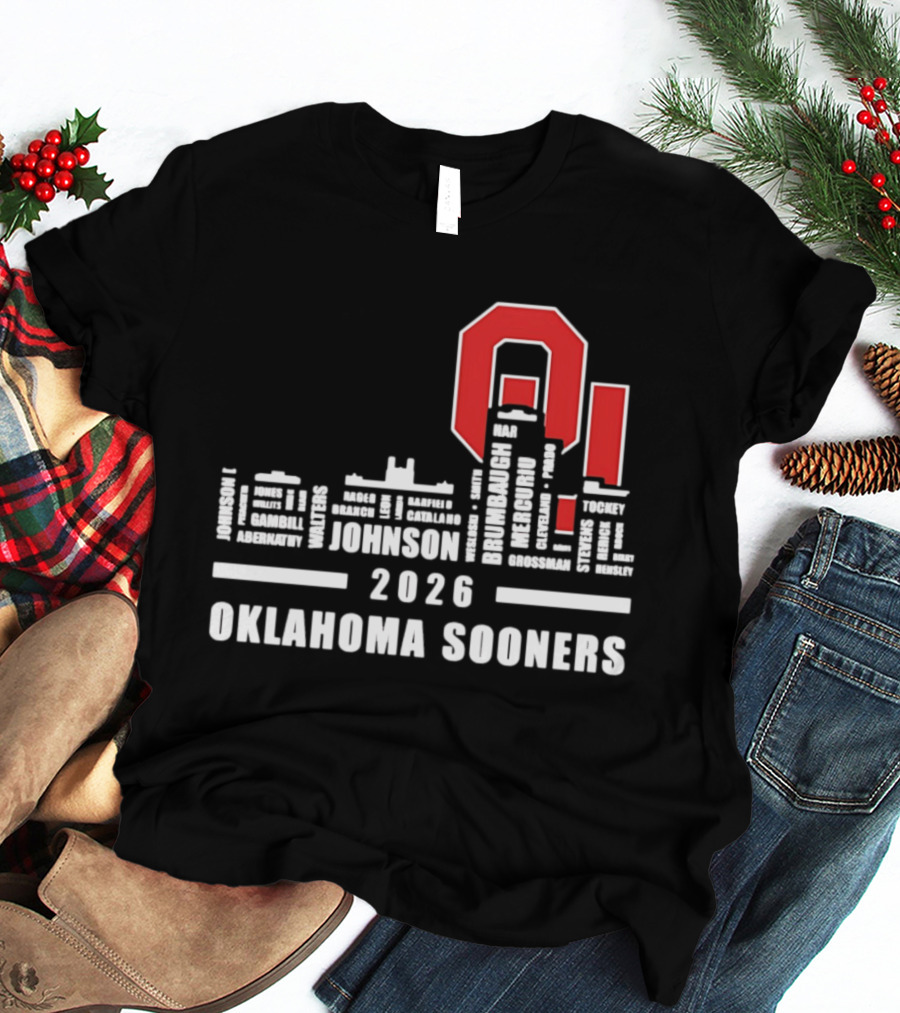 Oklahoma Sooners 2026 Johnson City Skyline Player Name T-Shirt