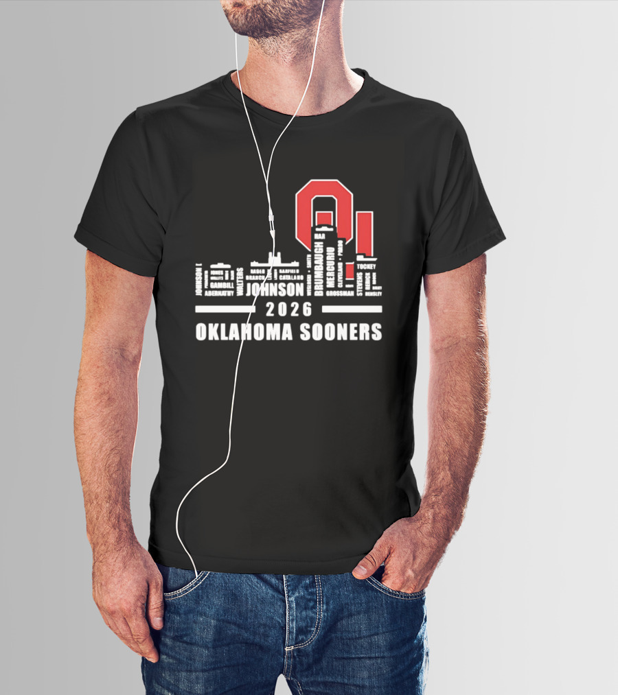 Oklahoma Sooners 2026 Johnson City Skyline Player Name T-Shirt