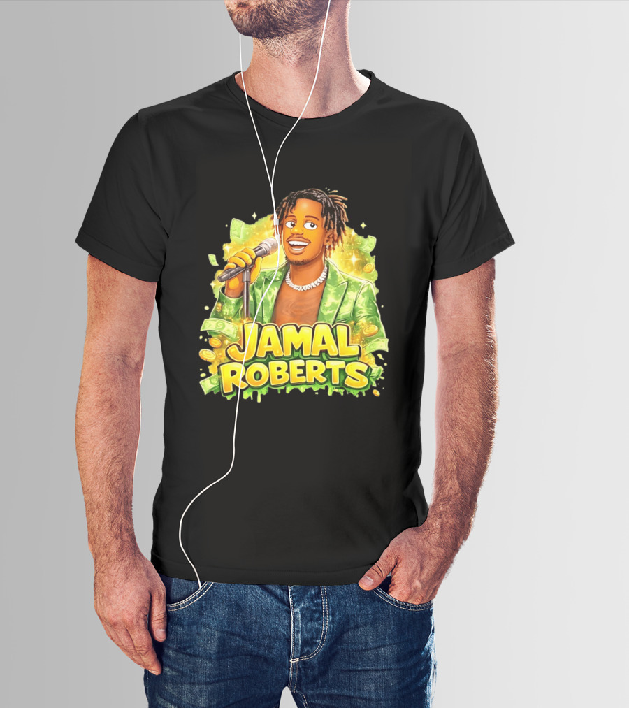 Jamal Roberts 2025 American Idol Winner Illustrated Mic Holding Dollar Sign T-Shirt