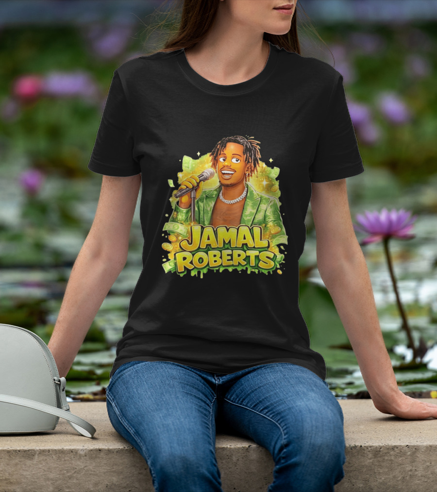 Jamal Roberts 2025 American Idol Winner Illustrated Mic Holding Dollar Sign T-Shirt