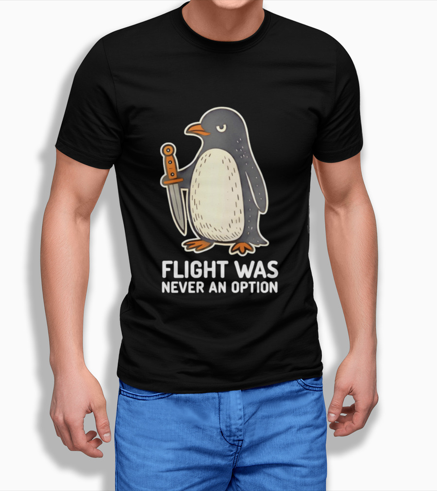 Flight Was Never An Option Cartoon Penguin With Sword T-Shirt
