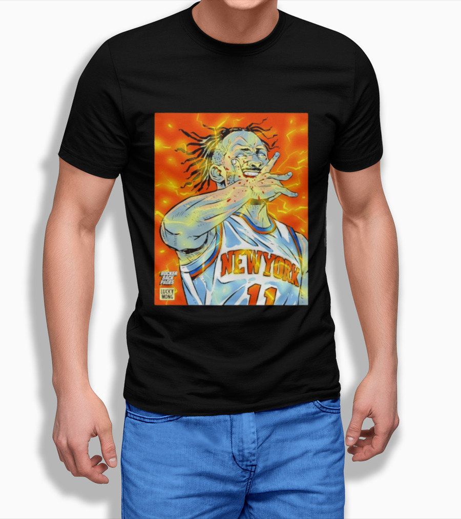 New York Knicks Jalen Brunson Comic Bite By Bocker Back Pages Lucky Mong T-Shirt