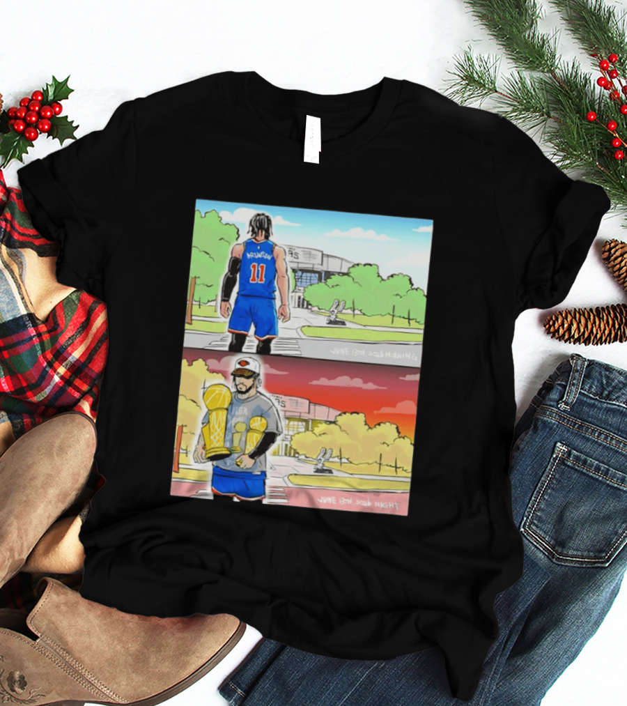 Maki Brunson NY Knicks Jalen Brunson NBA Champs June 13th Morning Night Trophy Comic T-Shirt