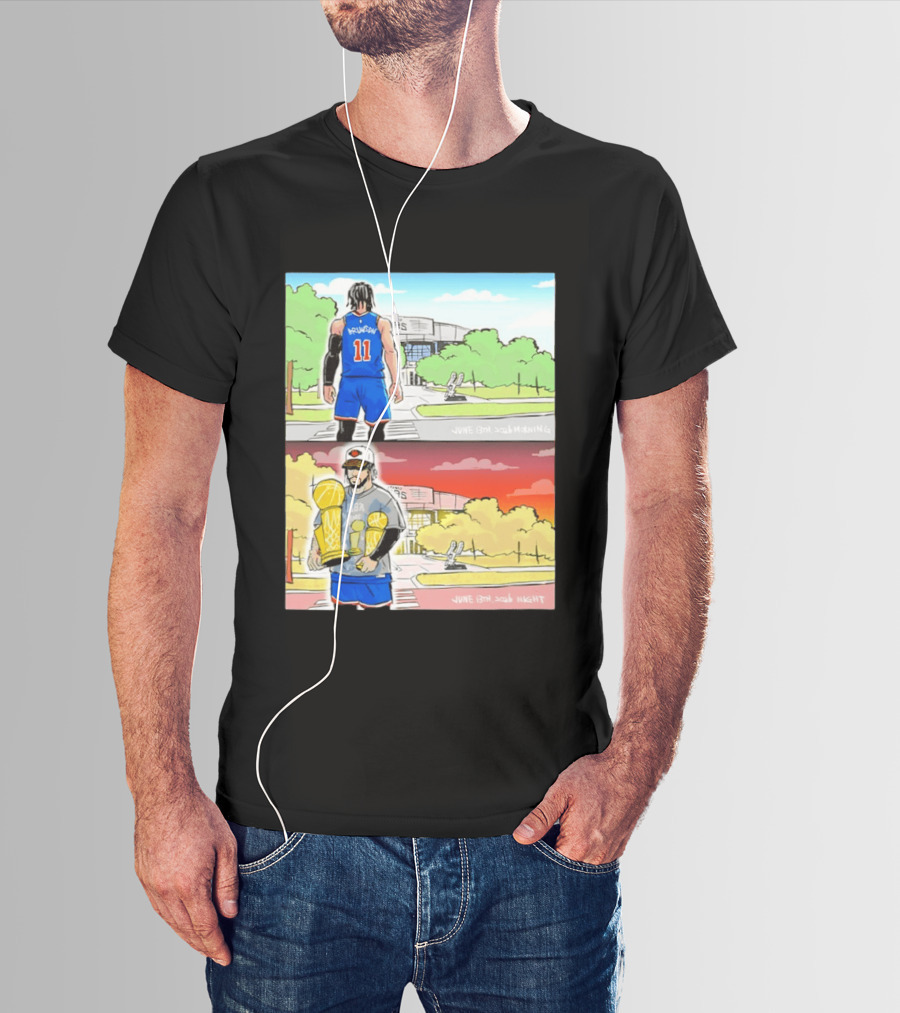 Maki Brunson NY Knicks Jalen Brunson NBA Champs June 13th Morning Night Trophy Comic T-Shirt