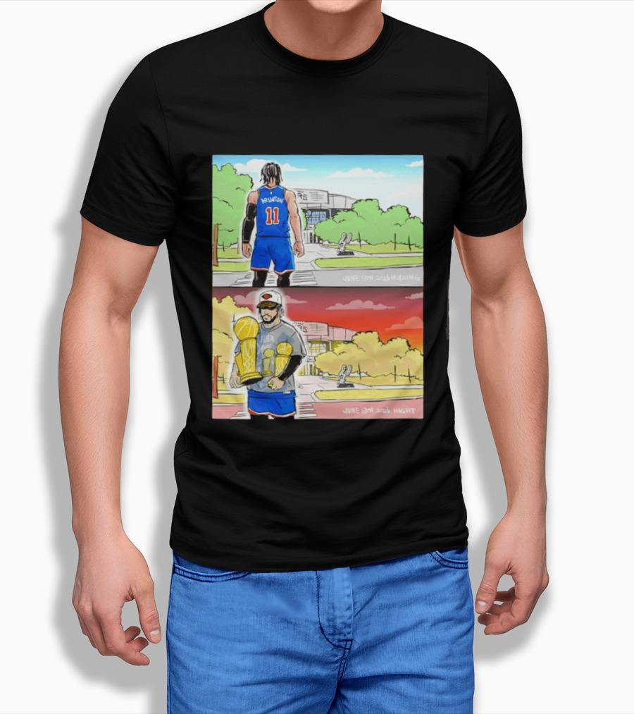 Maki Brunson NY Knicks Jalen Brunson NBA Champs June 13th Morning Night Trophy Comic T-Shirt