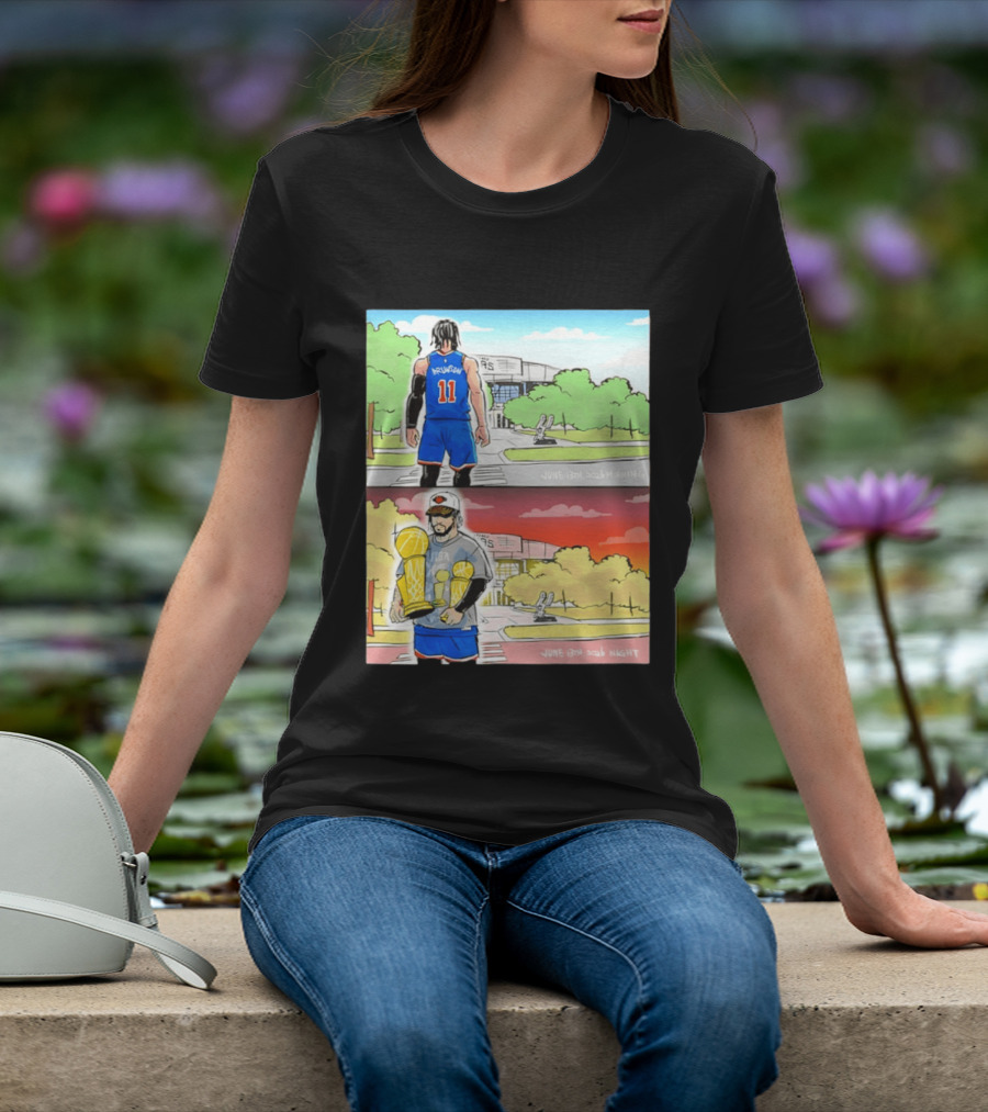 Maki Brunson NY Knicks Jalen Brunson NBA Champs June 13th Morning Night Trophy Comic T-Shirt