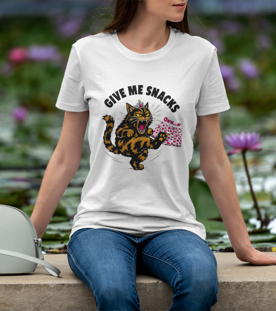 Cat Crown Give Me Snacks Owww W Wild Feline Fun T-Shirt