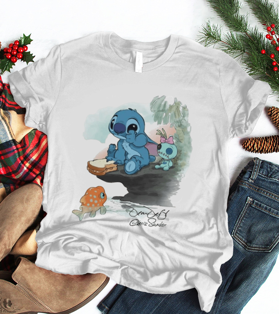 Lilo & Stitch Ohana Alii Stitch And Scrump With Fish And Sandwich T-Shirt