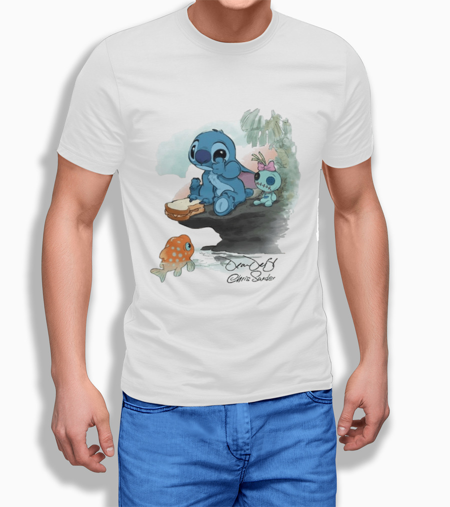 Lilo & Stitch Ohana Alii Stitch And Scrump With Fish And Sandwich T-Shirt