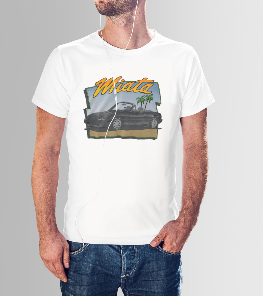 Miata Mazda NA Roadster Convertible With Palm Trees Beach Scene T-Shirt