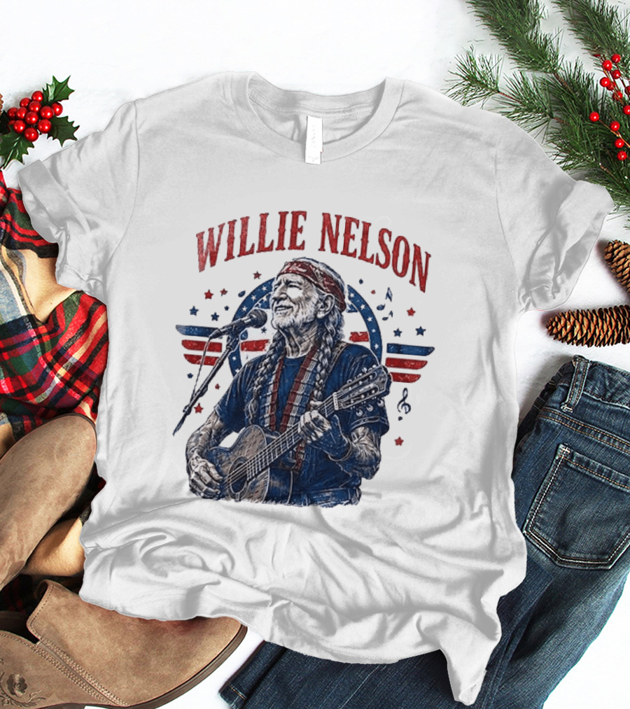 Willie Nelson America The Queen Of Country 250 Years Of Freedom USA Flag Guitar And Microphone T-Shirt