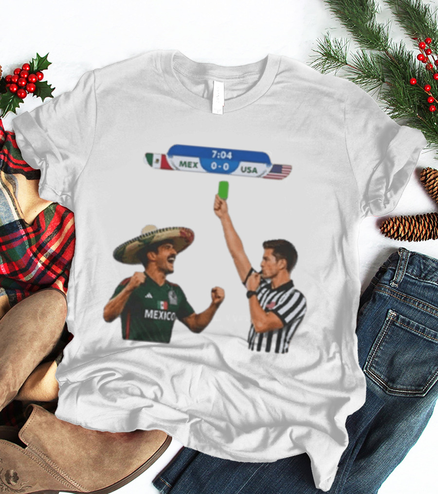 Mexico USA Soccer Rivalry Green Card Referee Moment T-Shirt