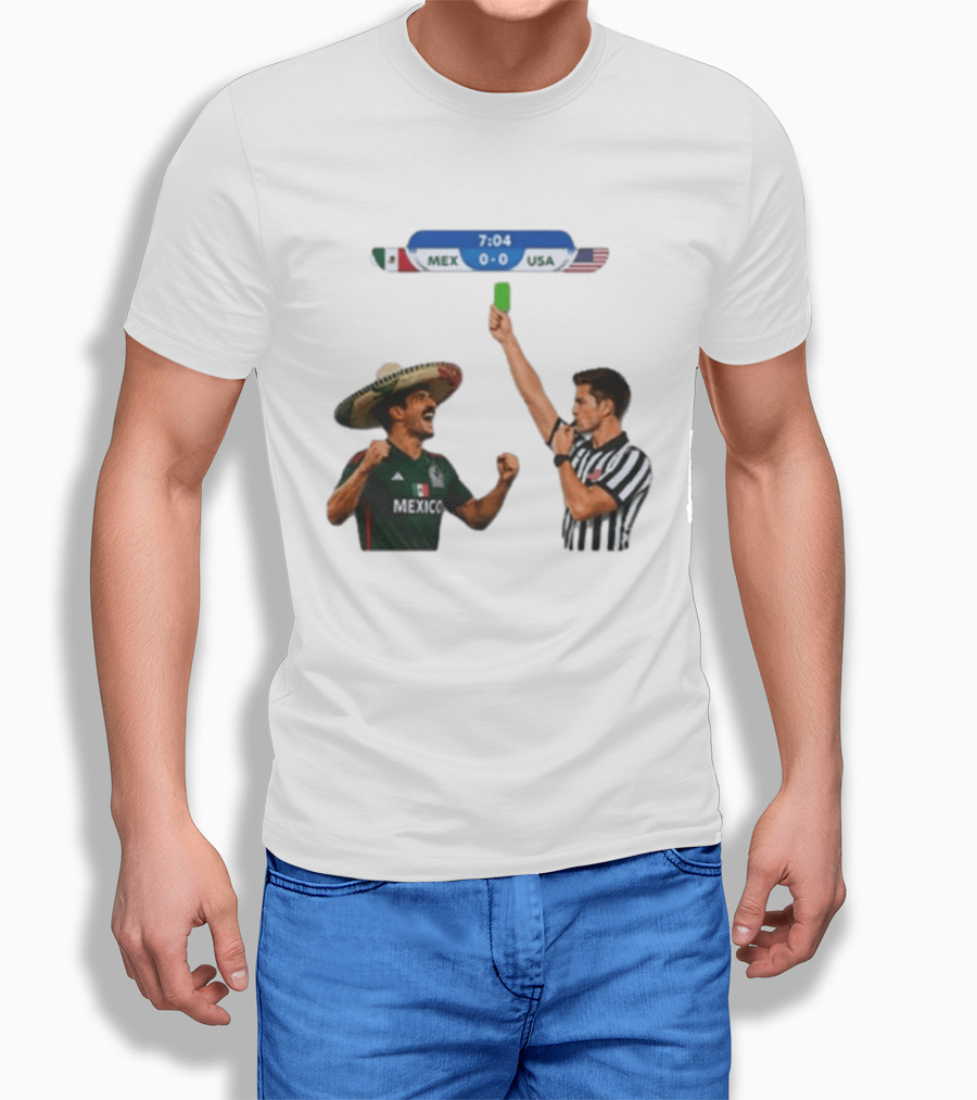 Mexico USA Soccer Rivalry Green Card Referee Moment T-Shirt