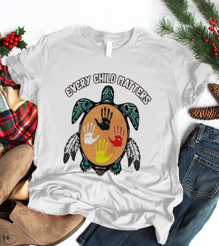 Every Child Matters Turtle Handprint Feather Symbol Empowerment T-Shirt