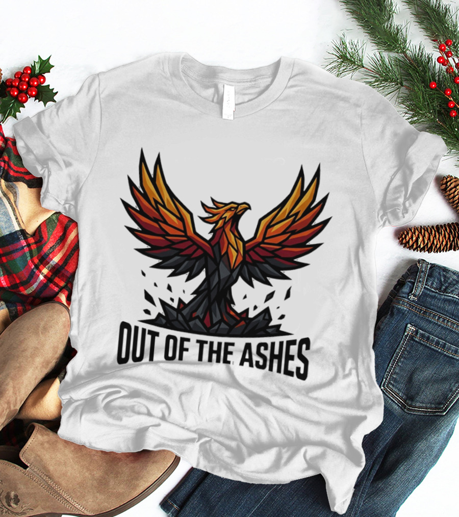 Phoenix Rising Out Of The Ashes Geometric Mythical Bird Fiery Wings T-Shirt