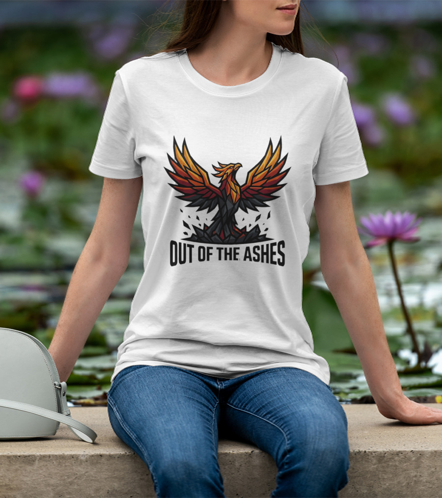 Phoenix Rising Out Of The Ashes Geometric Mythical Bird Fiery Wings T-Shirt