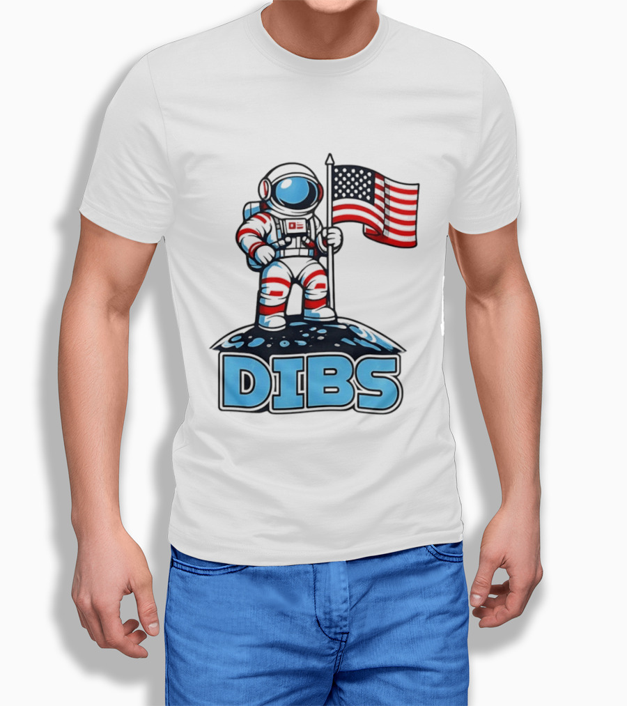 USA Dibs On The Moon Astronaut Space American Flag T-Shirt