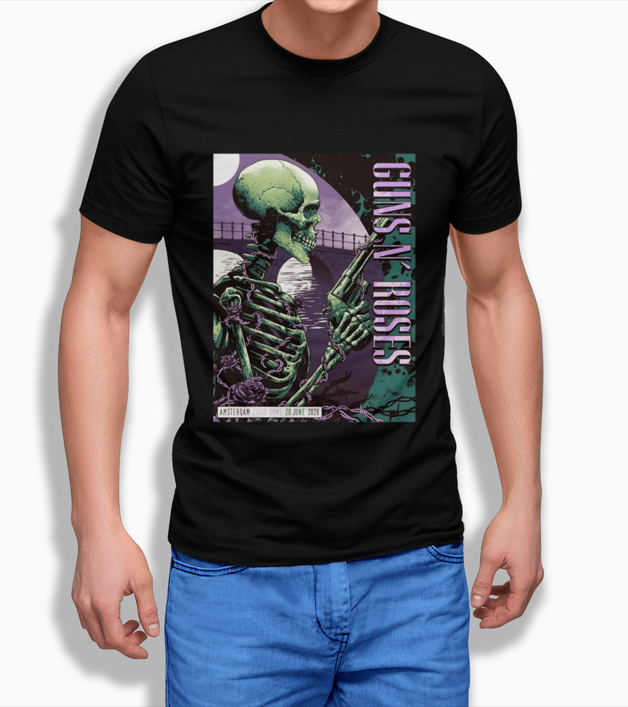 Guns N Roses Amsterdam Ziggo Dome 20 June 2026 Skeleton Bridge T-Shirt