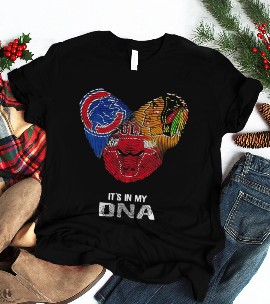 Chicago Blackhawks Bulls Cubs It's In My DNA Fingerprint Logos T-Shirt