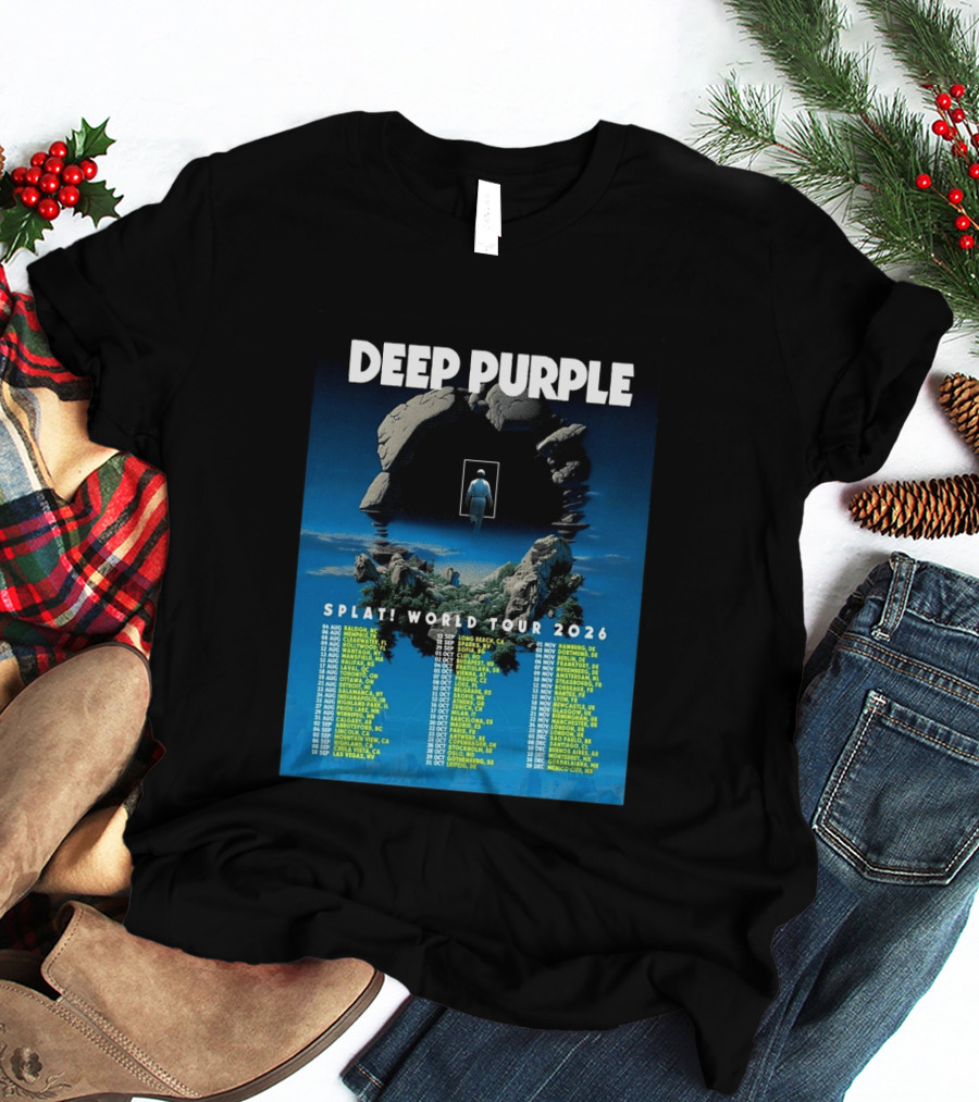 Deep Purple Splat World Tour 2026 Schedule And Dates Raleigh To Mexico City T-Shirt