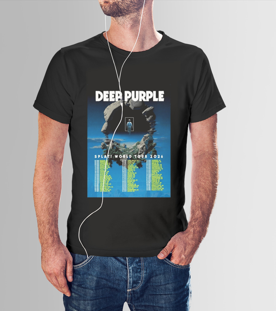 Deep Purple Splat World Tour 2026 Schedule And Dates Raleigh To Mexico City T-Shirt