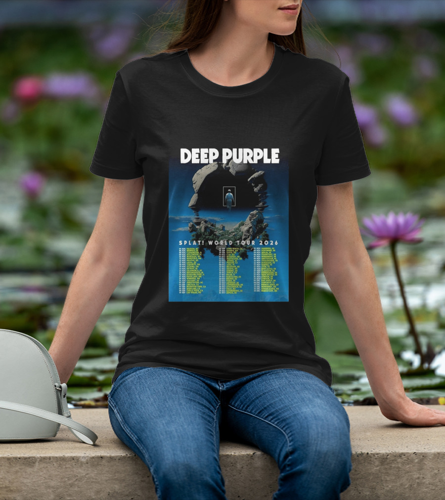 Deep Purple Splat World Tour 2026 Schedule And Dates Raleigh To Mexico City T-Shirt