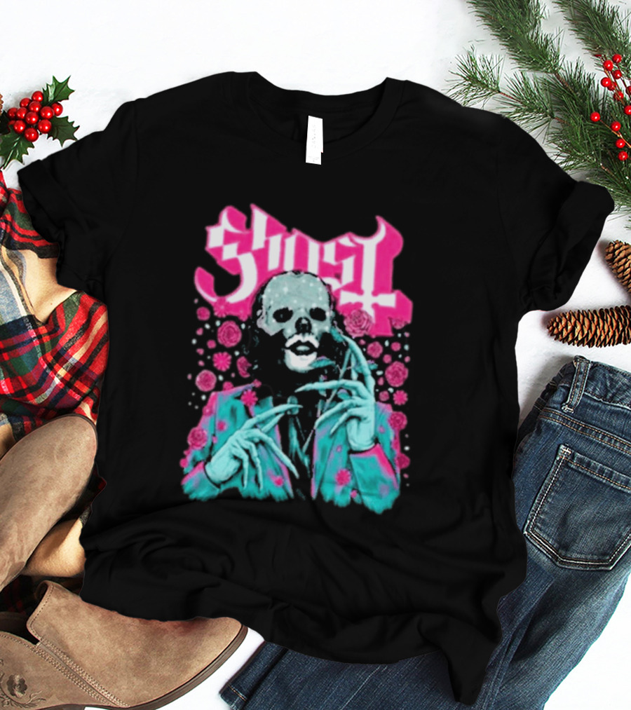 Ghost Band Summer 2026 Exclusive Floral Lachryma Pink Roses Skull T-Shirt