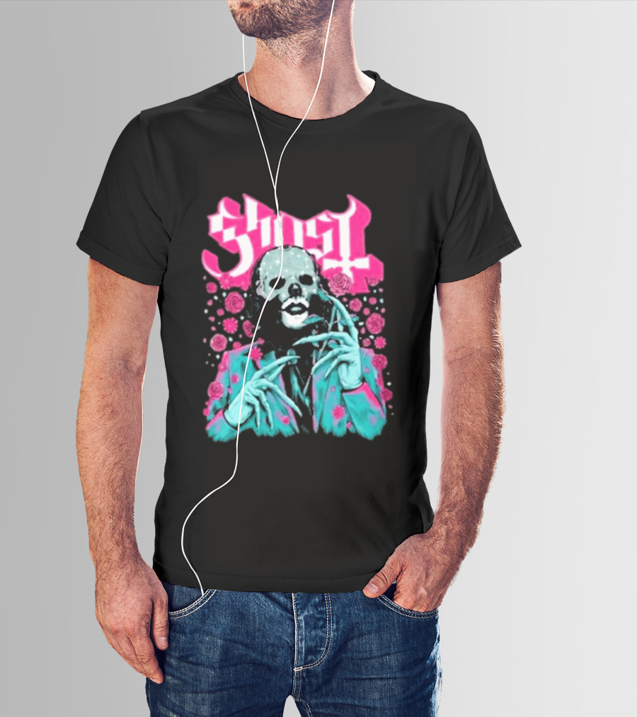 Ghost Band Summer 2026 Exclusive Floral Lachryma Pink Roses Skull T-Shirt