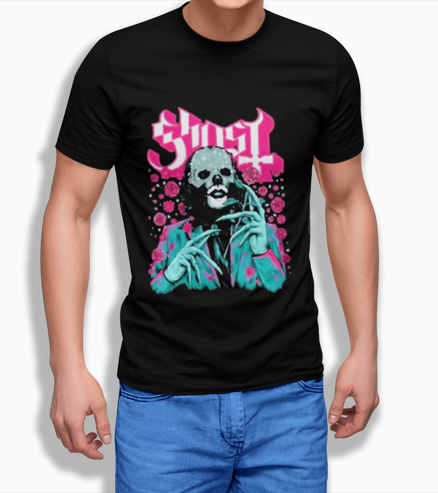 Ghost Band Summer 2026 Exclusive Floral Lachryma Pink Roses Skull T-Shirt