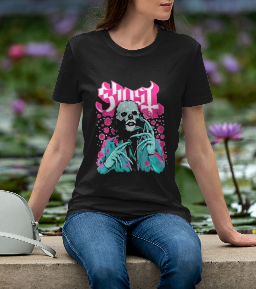 Ghost Band Summer 2026 Exclusive Floral Lachryma Pink Roses Skull T-Shirt