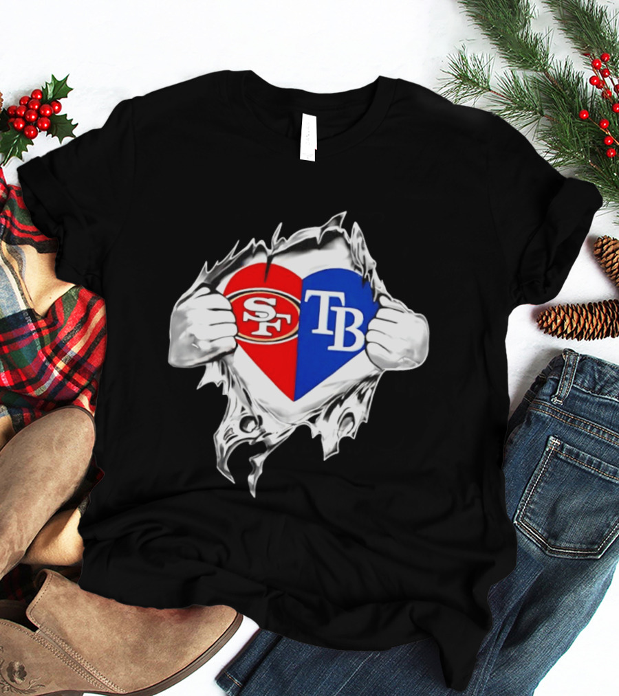 Tampa Bay Rays And San Francisco 49ers Heart Rip T-Shirt