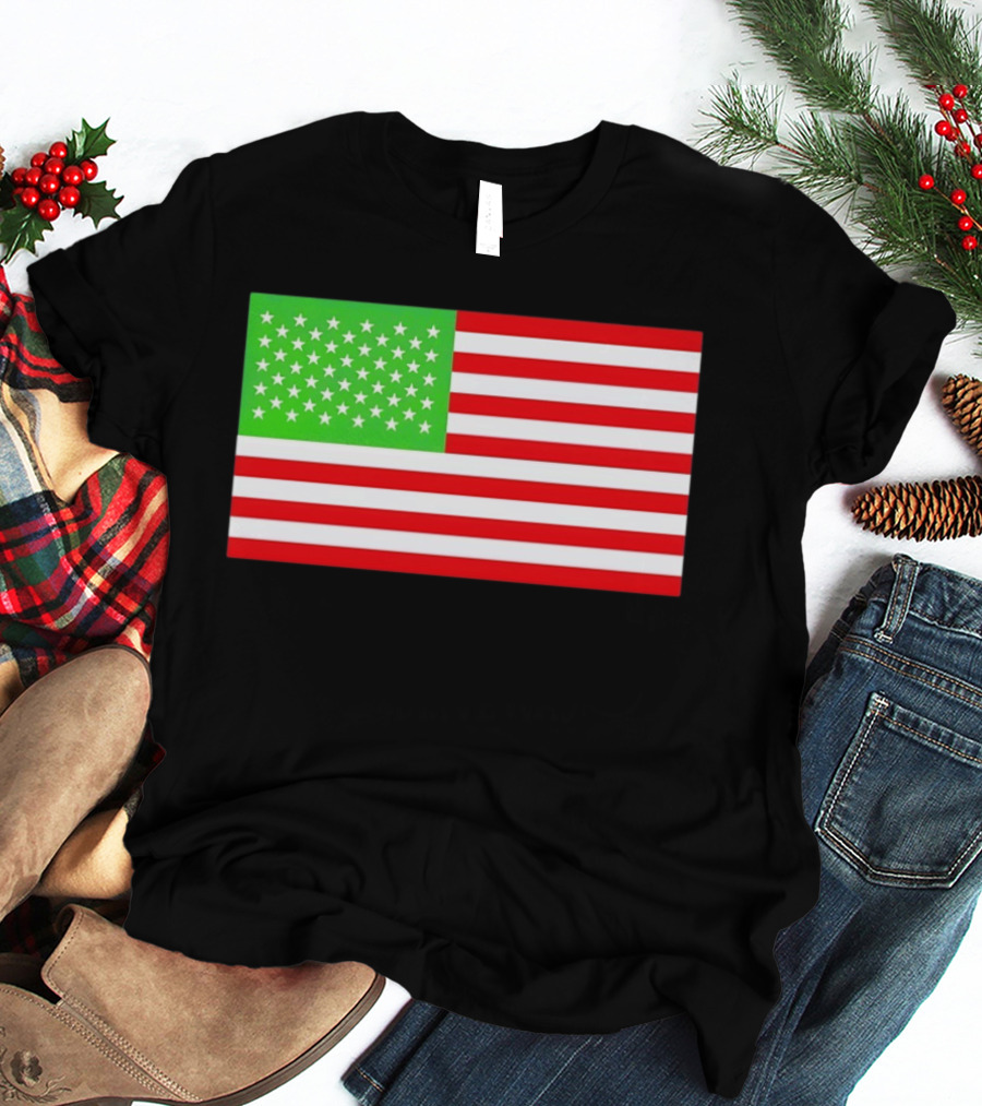Team Algae Reflecting Pond Green Stars United States National Flag USA 4th Of July T-Shirt