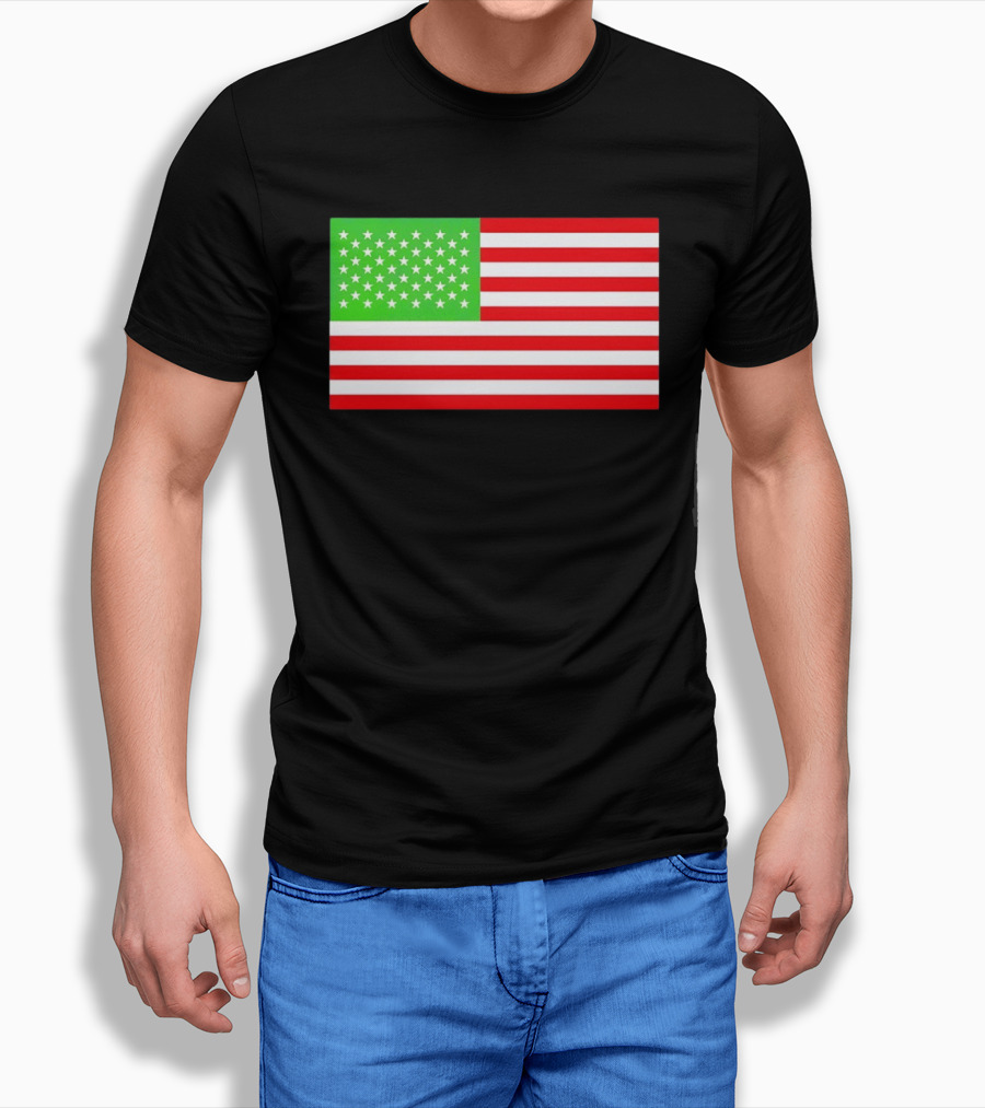 Team Algae Reflecting Pond Green Stars United States National Flag USA 4th Of July T-Shirt