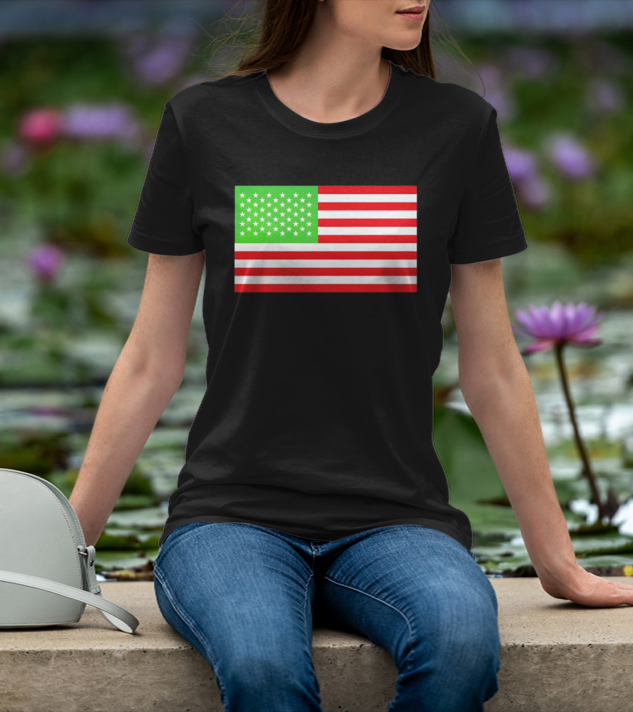 Team Algae Reflecting Pond Green Stars United States National Flag USA 4th Of July T-Shirt