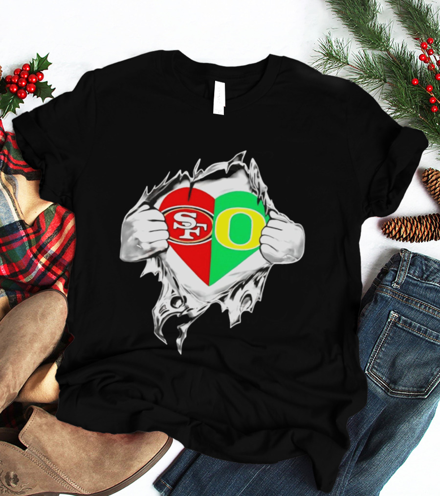 Oregon Ducks San Francisco 49ers Heart Style Logos T-Shirt